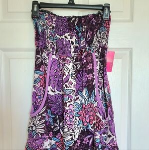 Xhilaration Y2K Strapless Dress Swimsuit Cover Up With Tropical Florals